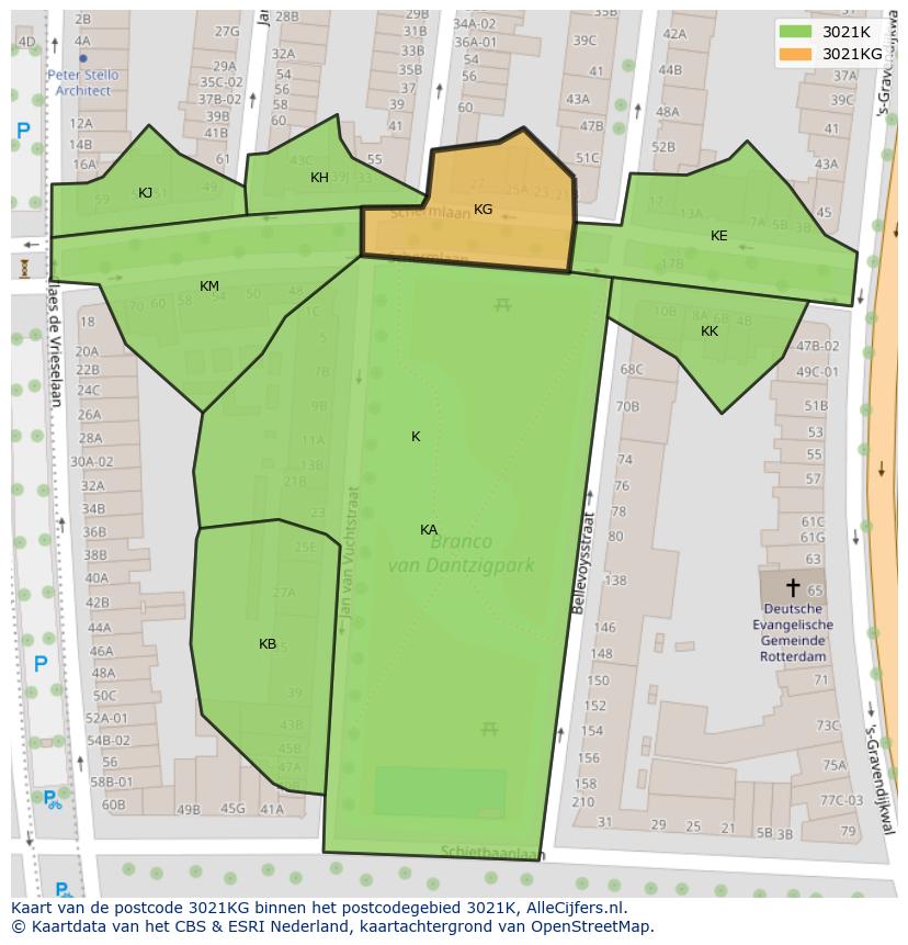 Afbeelding van het postcodegebied 3021 KG op de kaart.