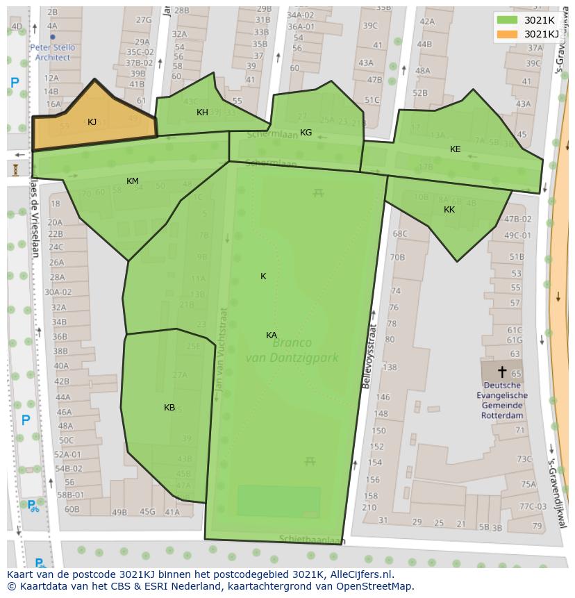 Afbeelding van het postcodegebied 3021 KJ op de kaart.