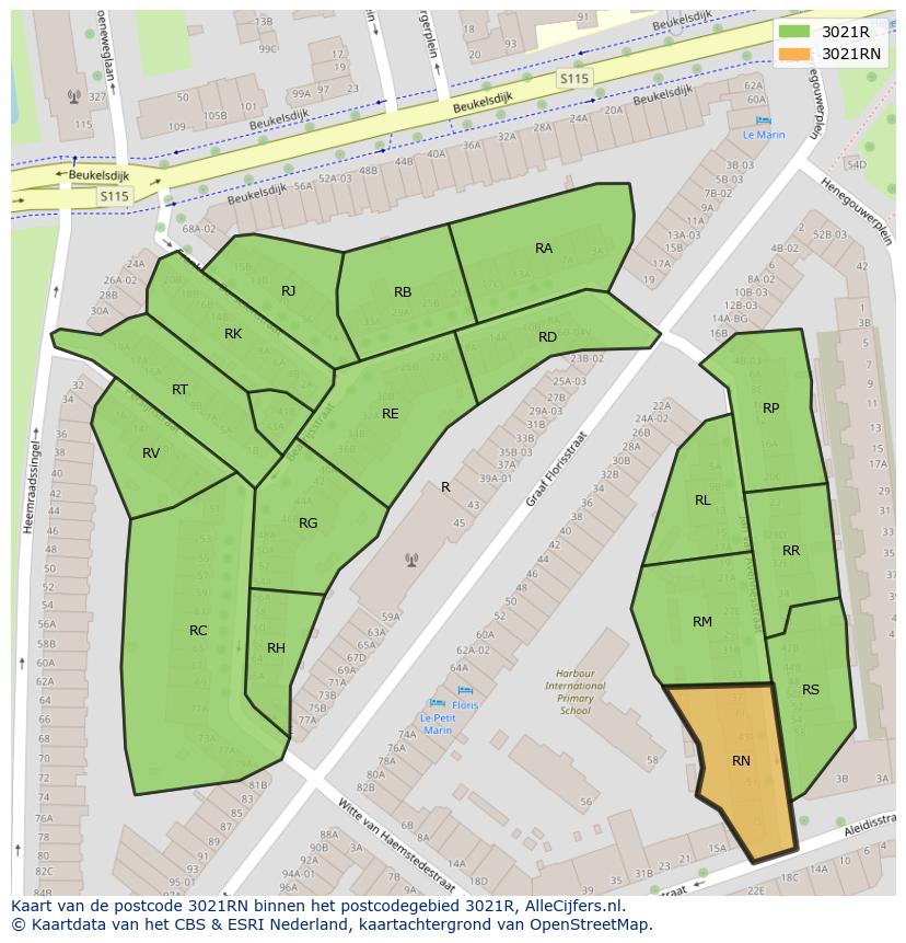 Afbeelding van het postcodegebied 3021 RN op de kaart.