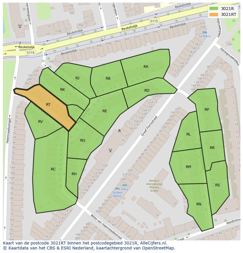 Afbeelding van het postcodegebied 3021 RT op de kaart.