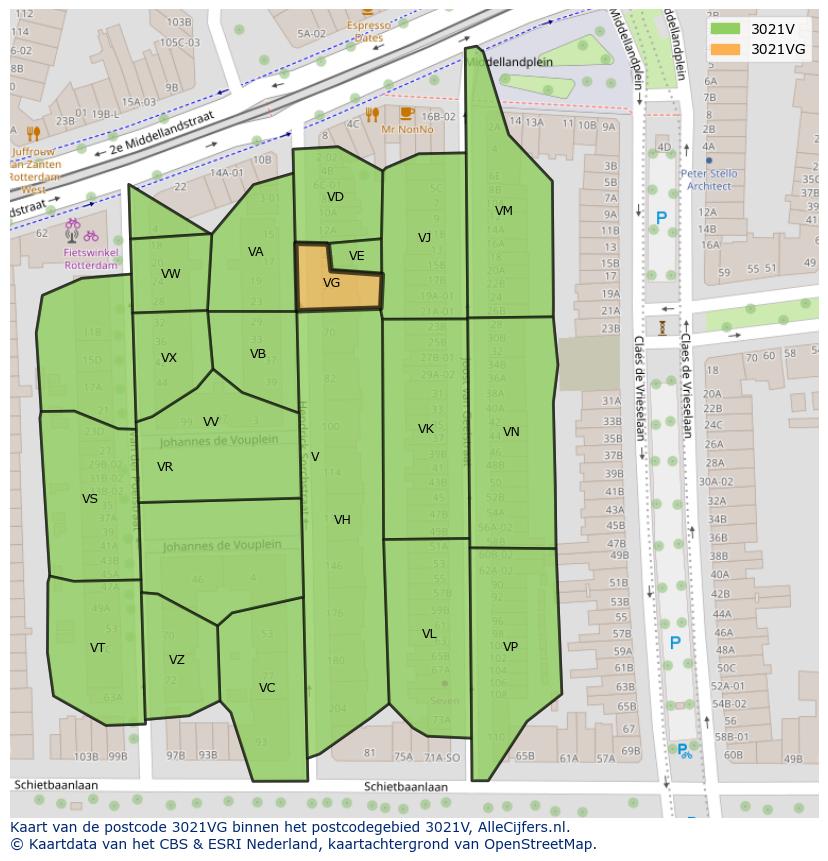 Afbeelding van het postcodegebied 3021 VG op de kaart.