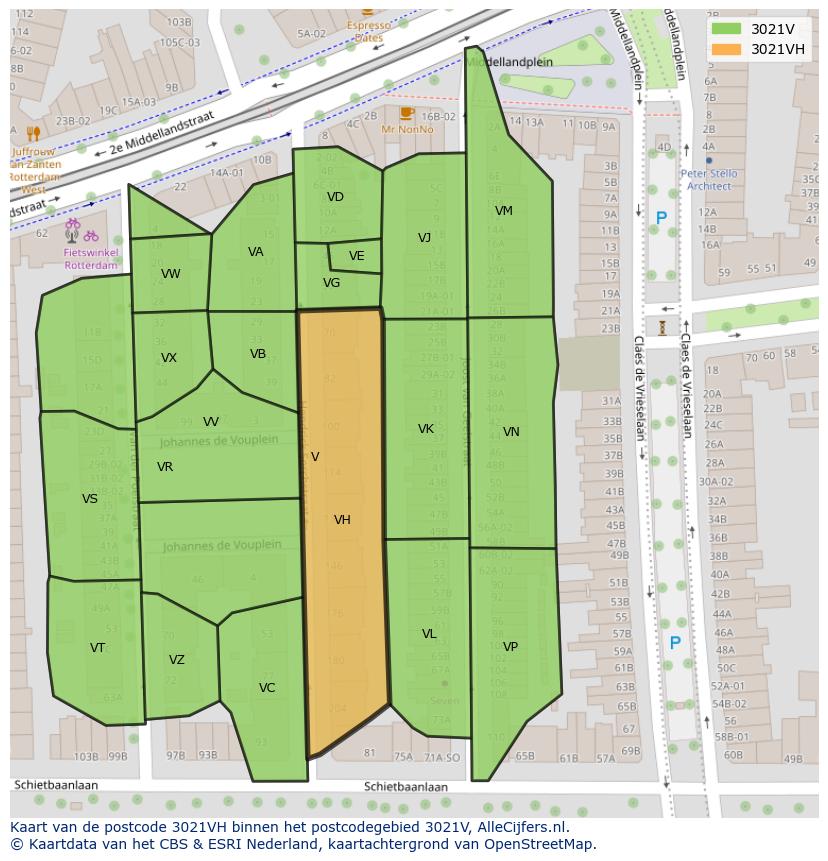 Afbeelding van het postcodegebied 3021 VH op de kaart.