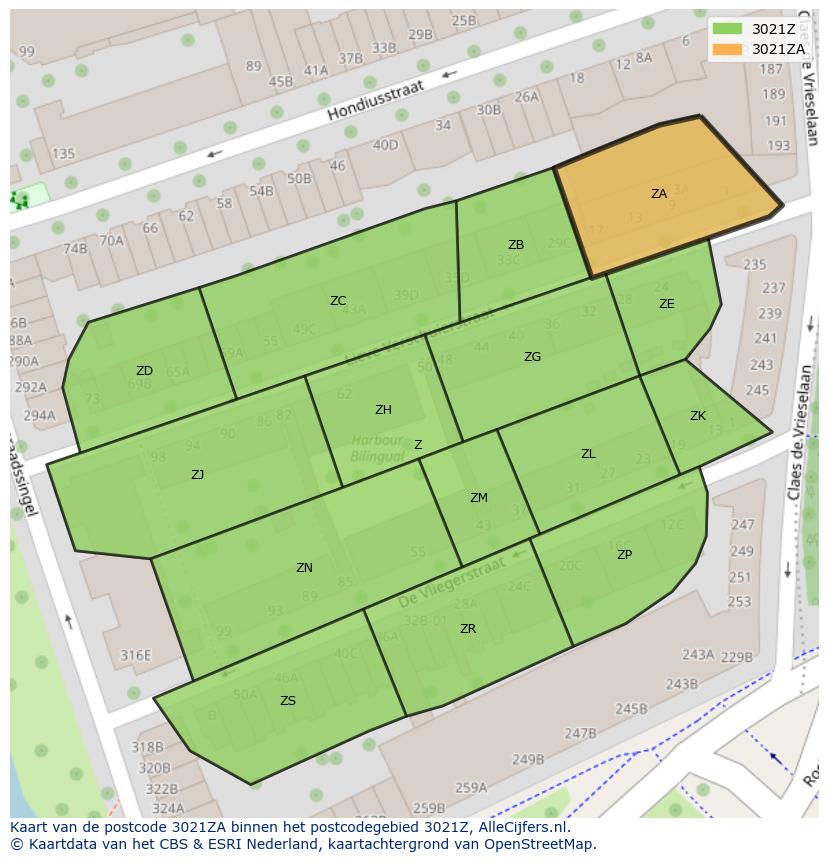 Afbeelding van het postcodegebied 3021 ZA op de kaart.