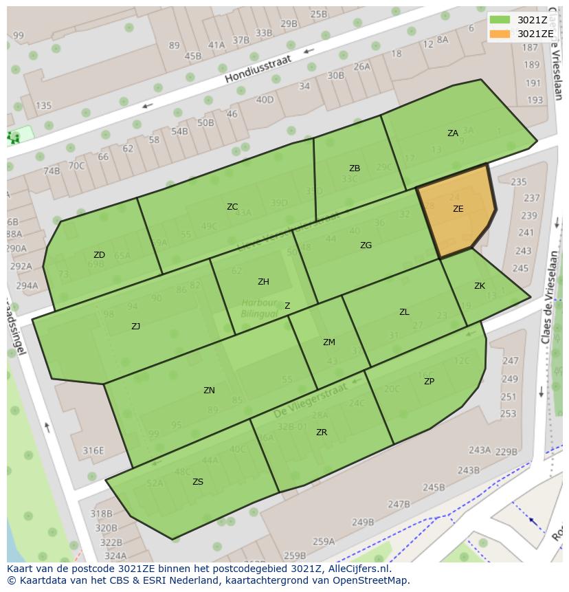 Afbeelding van het postcodegebied 3021 ZE op de kaart.