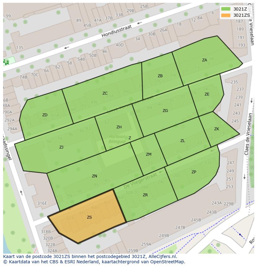 Afbeelding van het postcodegebied 3021 ZS op de kaart.
