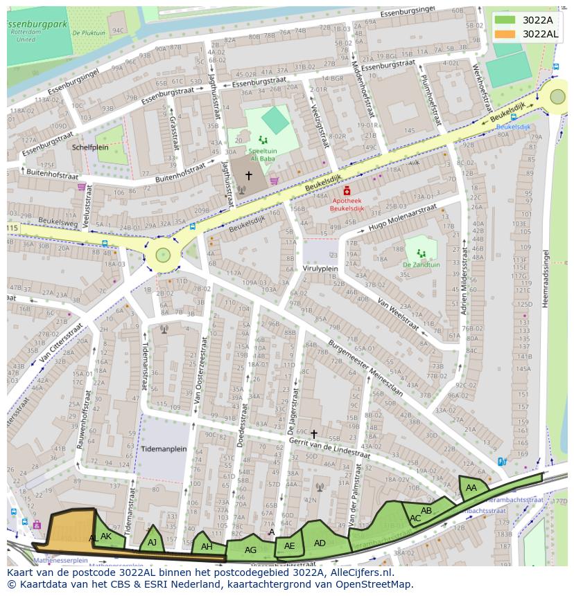 Afbeelding van het postcodegebied 3022 AL op de kaart.