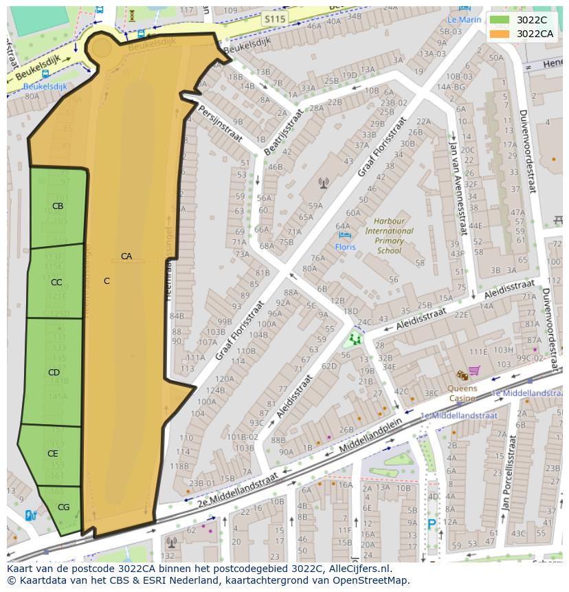 Afbeelding van het postcodegebied 3022 CA op de kaart.
