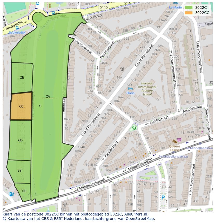 Afbeelding van het postcodegebied 3022 CC op de kaart.