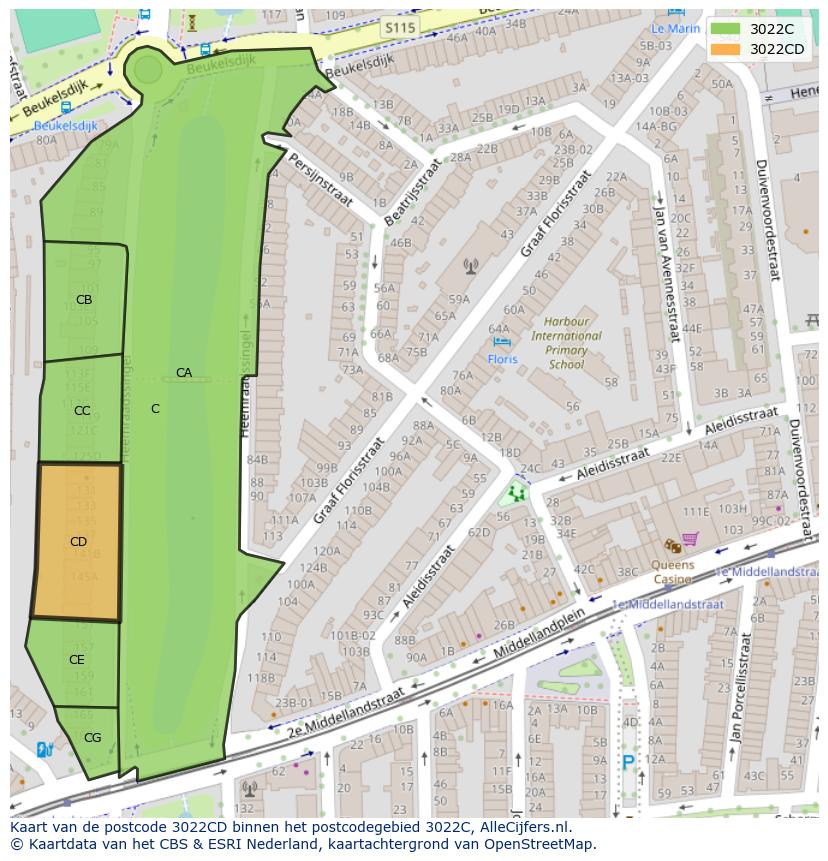 Afbeelding van het postcodegebied 3022 CD op de kaart.