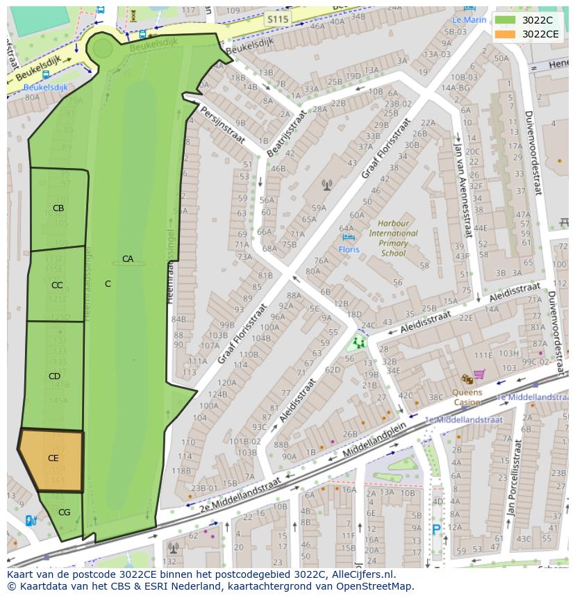 Afbeelding van het postcodegebied 3022 CE op de kaart.