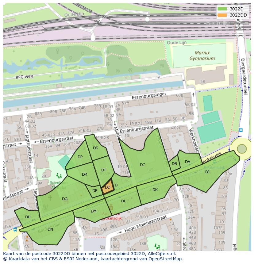 Afbeelding van het postcodegebied 3022 DD op de kaart.
