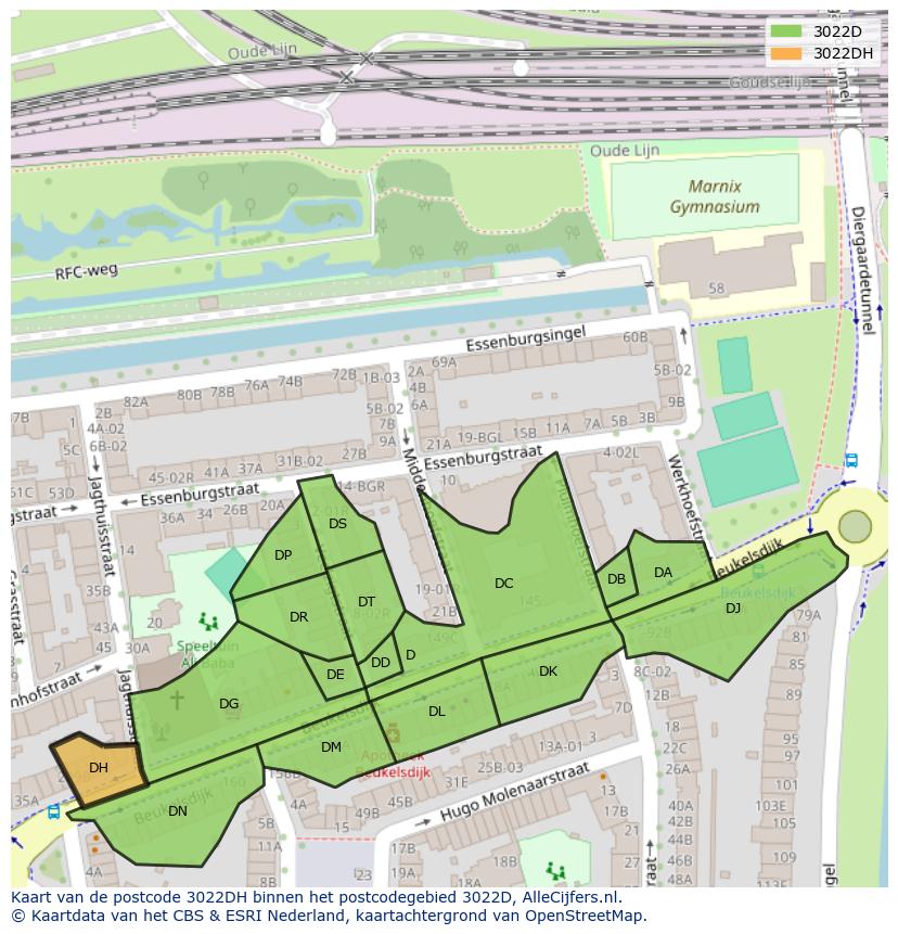 Afbeelding van het postcodegebied 3022 DH op de kaart.