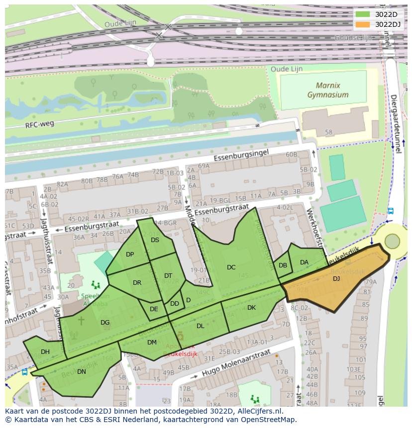 Afbeelding van het postcodegebied 3022 DJ op de kaart.