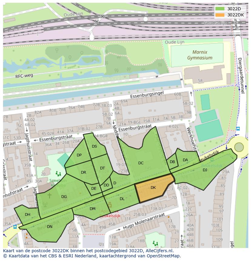 Afbeelding van het postcodegebied 3022 DK op de kaart.