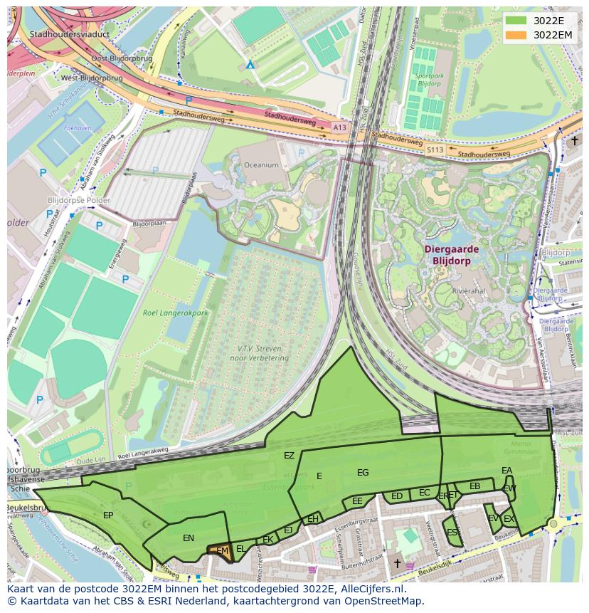 Afbeelding van het postcodegebied 3022 EM op de kaart.