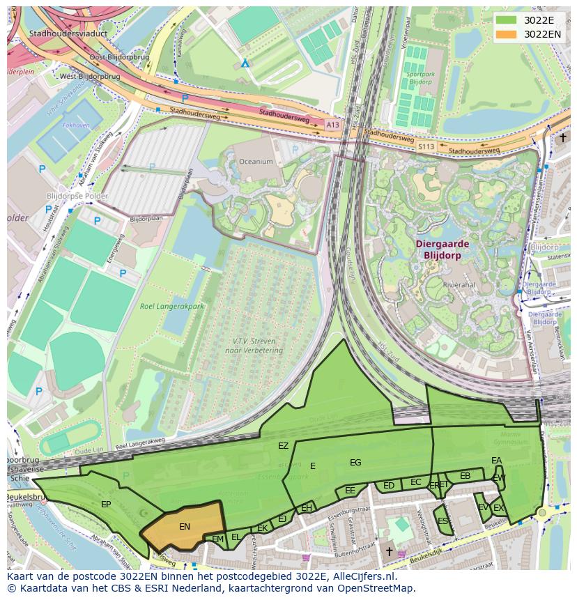 Afbeelding van het postcodegebied 3022 EN op de kaart.