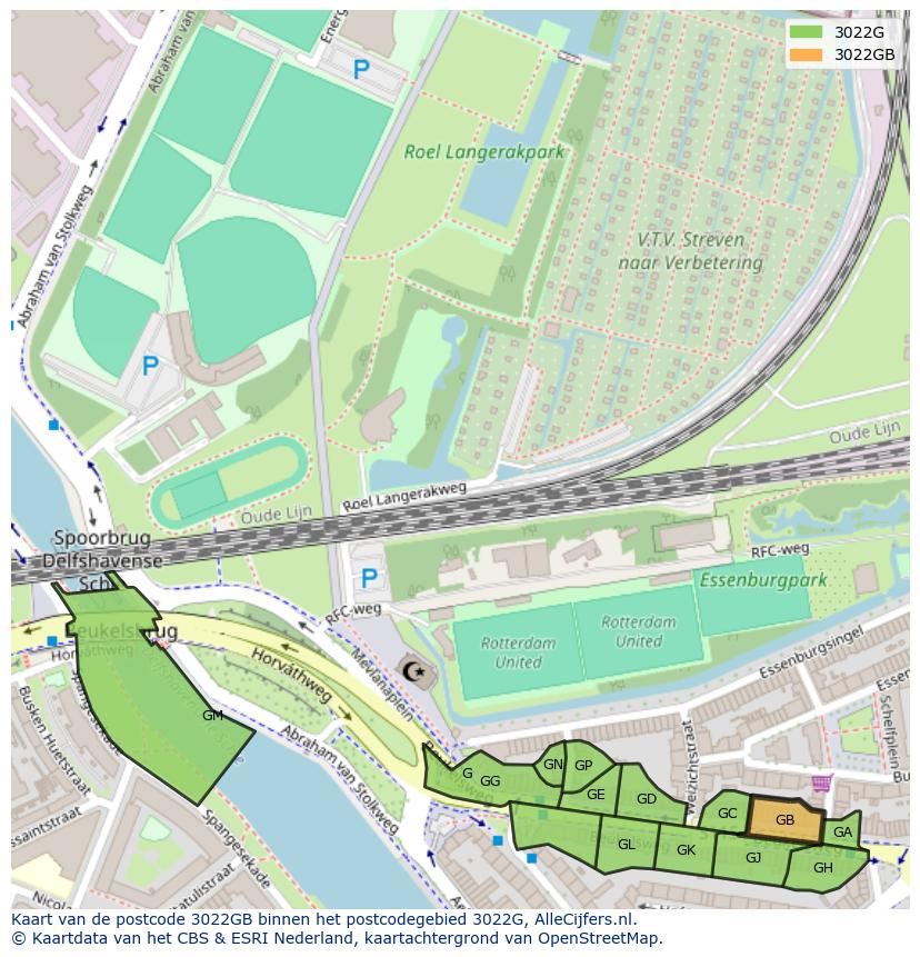 Afbeelding van het postcodegebied 3022 GB op de kaart.