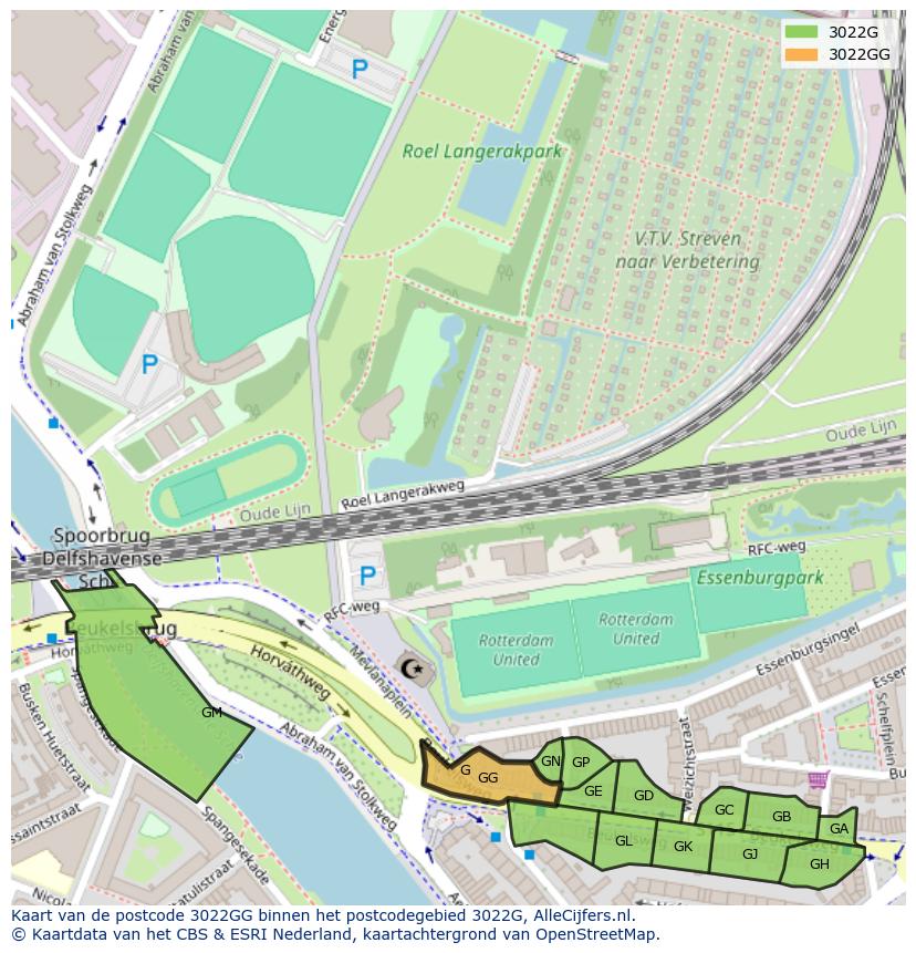 Afbeelding van het postcodegebied 3022 GG op de kaart.