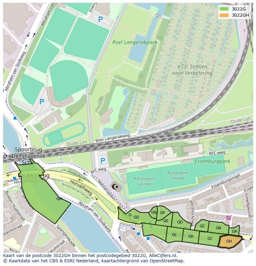 Afbeelding van het postcodegebied 3022 GH op de kaart.