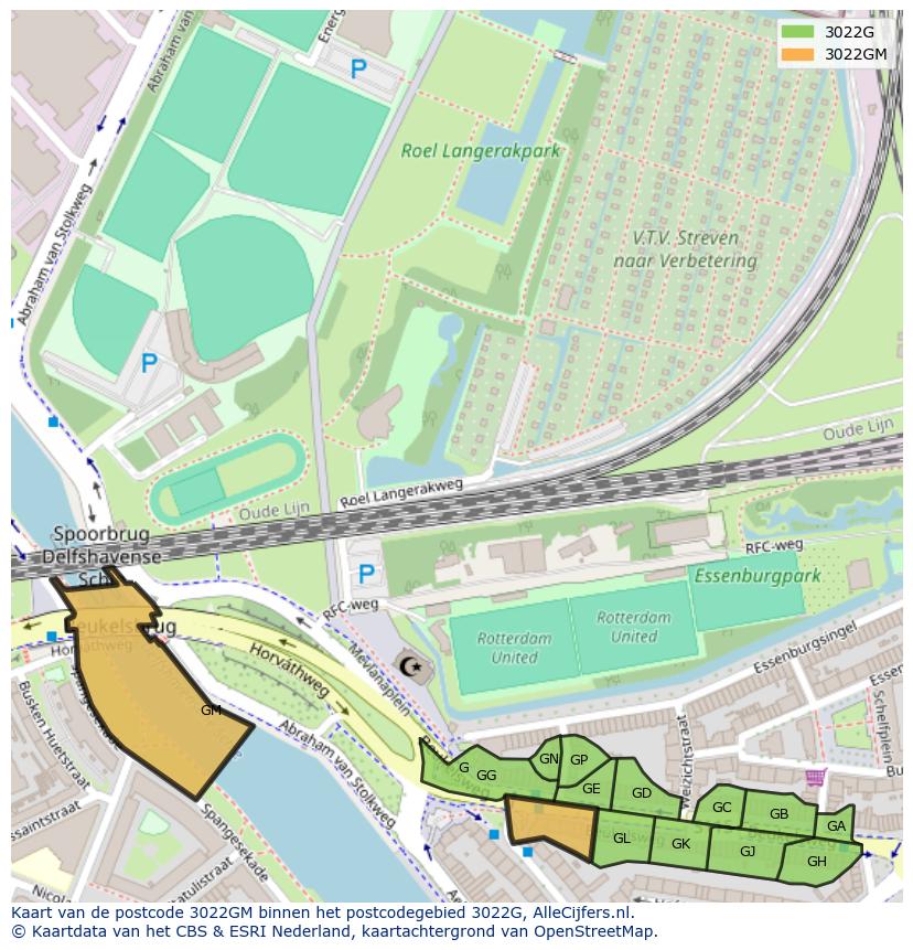 Afbeelding van het postcodegebied 3022 GM op de kaart.