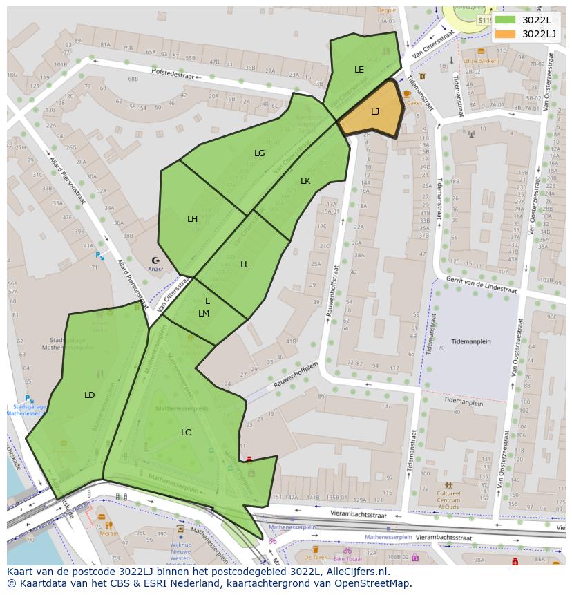 Afbeelding van het postcodegebied 3022 LJ op de kaart.