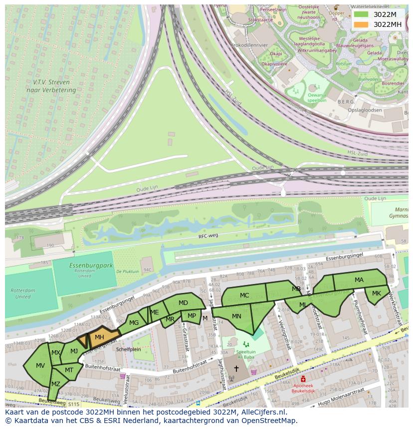 Afbeelding van het postcodegebied 3022 MH op de kaart.