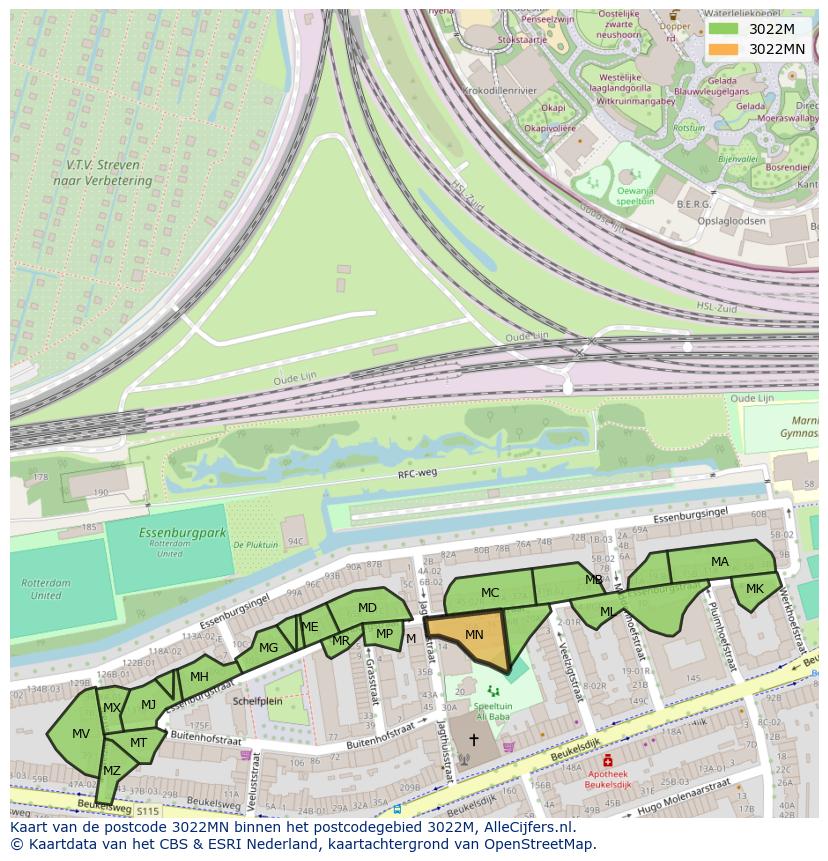 Afbeelding van het postcodegebied 3022 MN op de kaart.