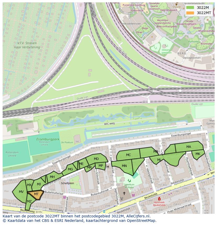 Afbeelding van het postcodegebied 3022 MT op de kaart.