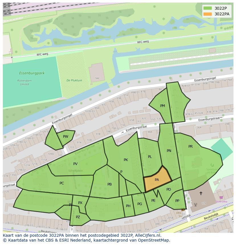 Afbeelding van het postcodegebied 3022 PA op de kaart.