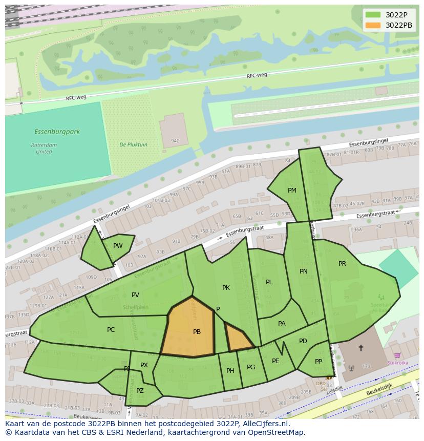 Afbeelding van het postcodegebied 3022 PB op de kaart.