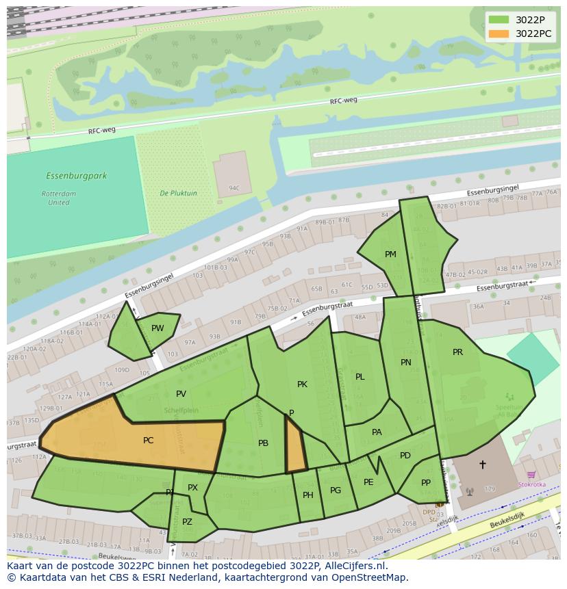 Afbeelding van het postcodegebied 3022 PC op de kaart.