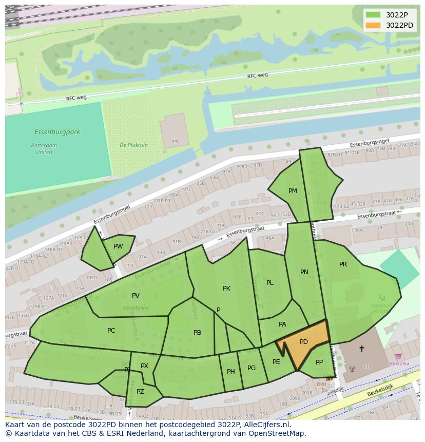 Afbeelding van het postcodegebied 3022 PD op de kaart.