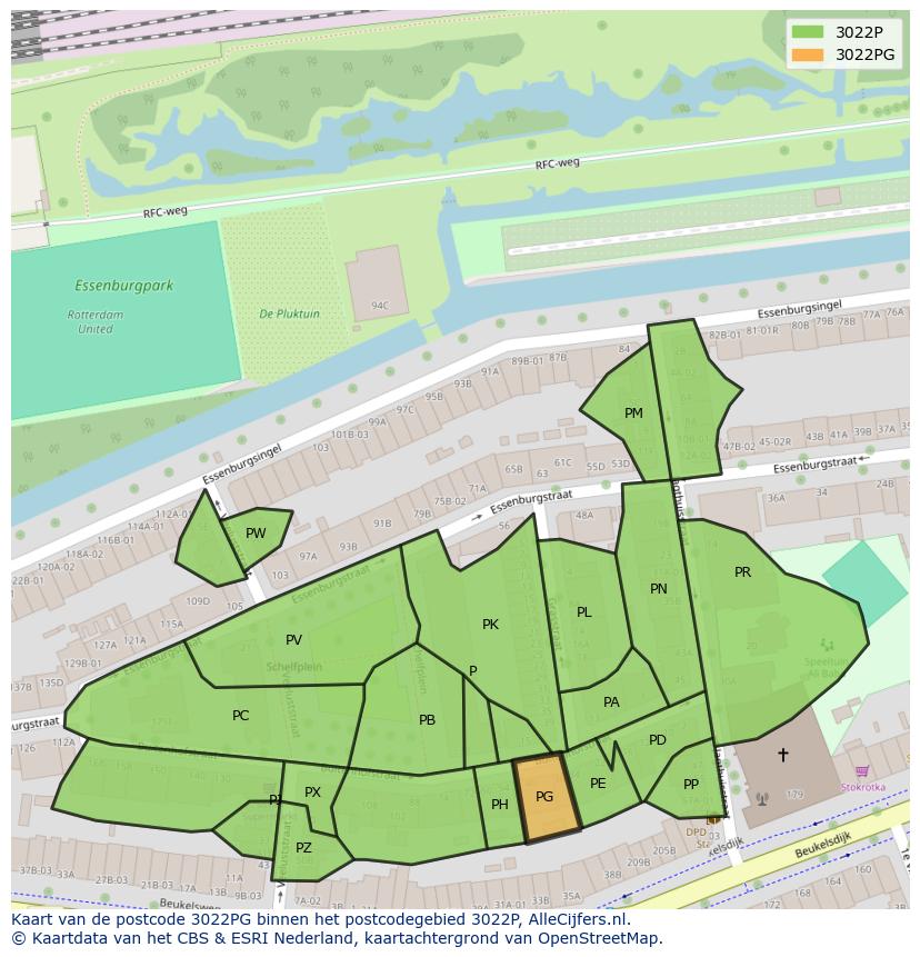 Afbeelding van het postcodegebied 3022 PG op de kaart.