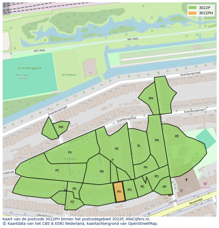 Afbeelding van het postcodegebied 3022 PH op de kaart.
