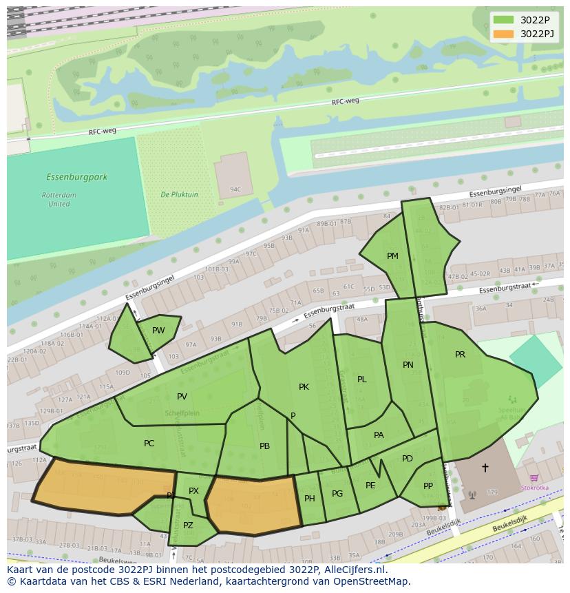 Afbeelding van het postcodegebied 3022 PJ op de kaart.