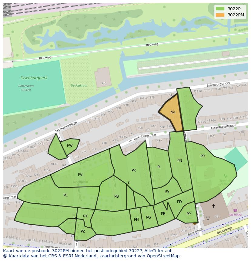 Afbeelding van het postcodegebied 3022 PM op de kaart.