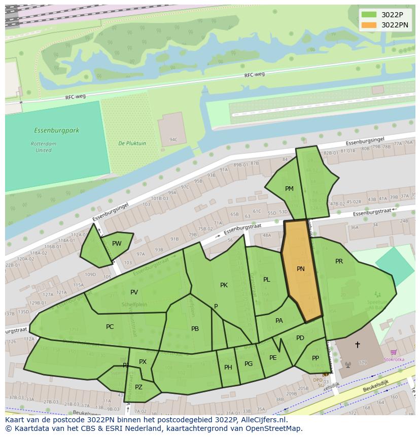 Afbeelding van het postcodegebied 3022 PN op de kaart.
