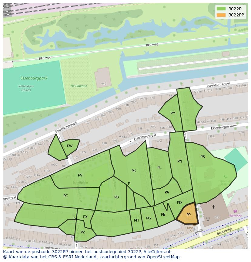 Afbeelding van het postcodegebied 3022 PP op de kaart.