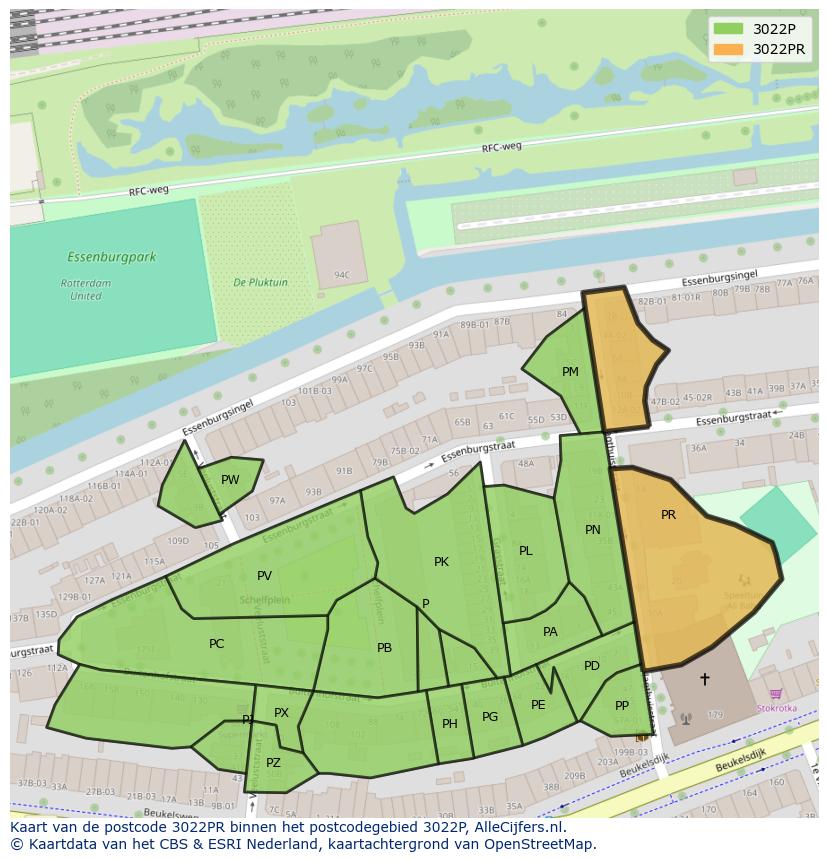 Afbeelding van het postcodegebied 3022 PR op de kaart.