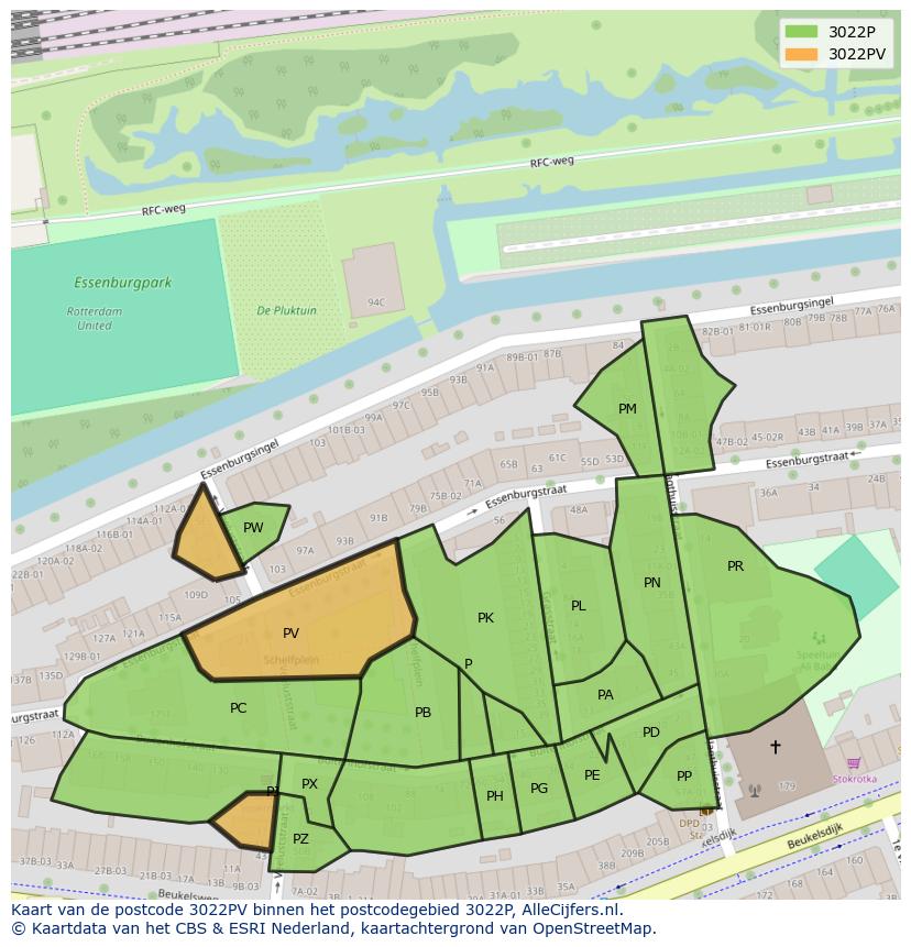 Afbeelding van het postcodegebied 3022 PV op de kaart.