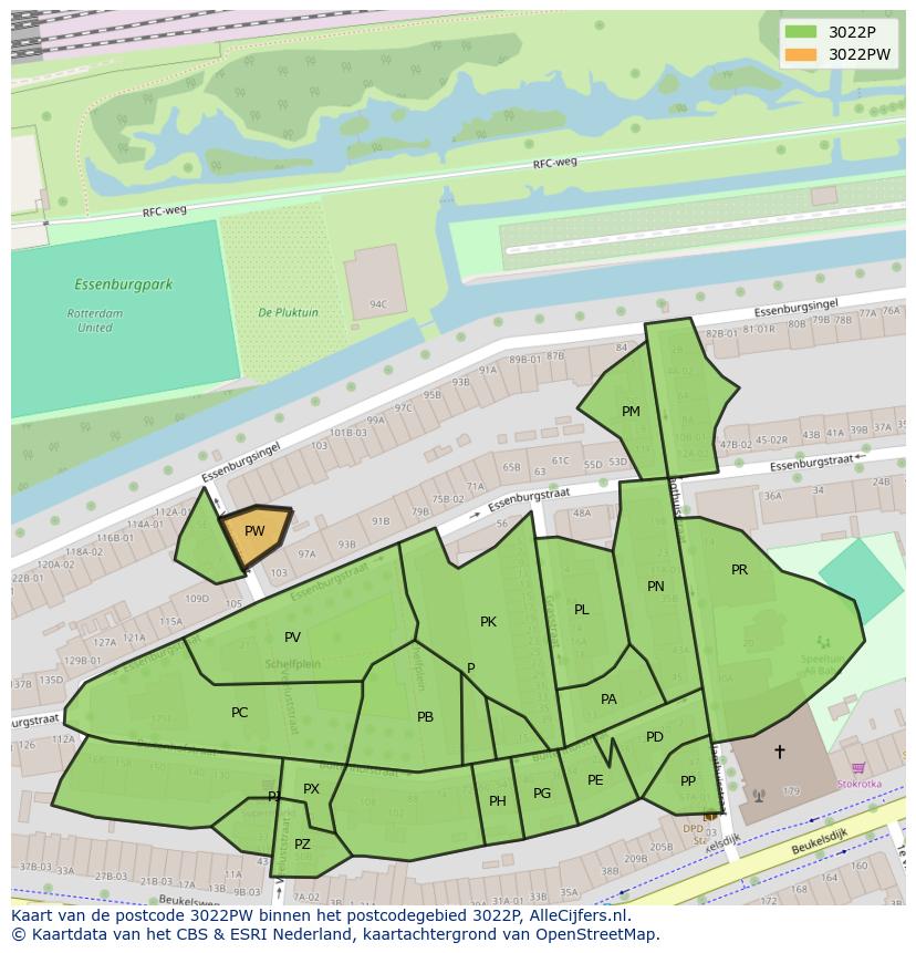 Afbeelding van het postcodegebied 3022 PW op de kaart.