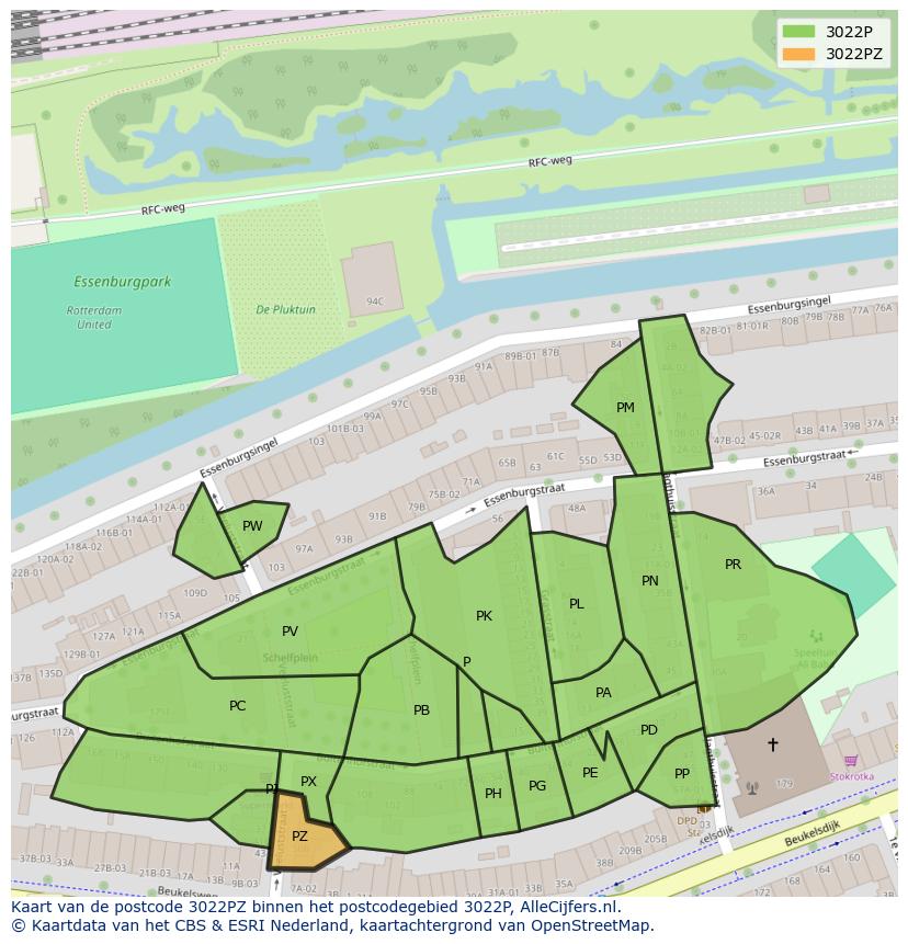 Afbeelding van het postcodegebied 3022 PZ op de kaart.