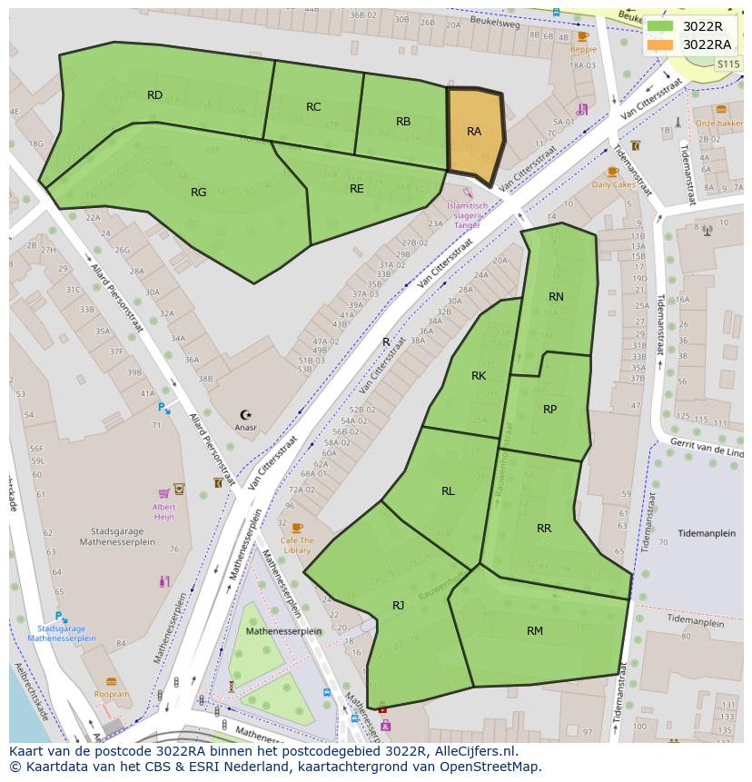 Afbeelding van het postcodegebied 3022 RA op de kaart.