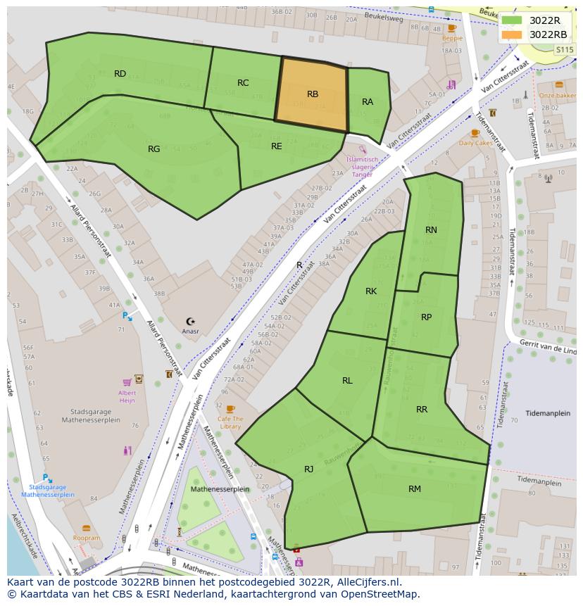 Afbeelding van het postcodegebied 3022 RB op de kaart.