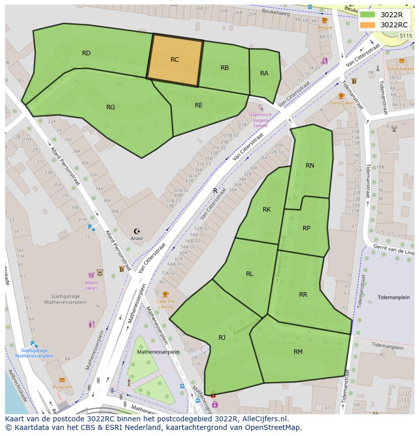 Afbeelding van het postcodegebied 3022 RC op de kaart.