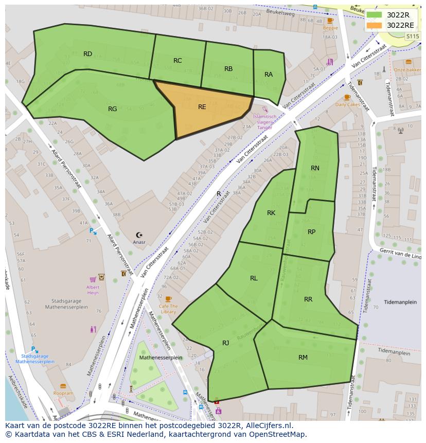 Afbeelding van het postcodegebied 3022 RE op de kaart.