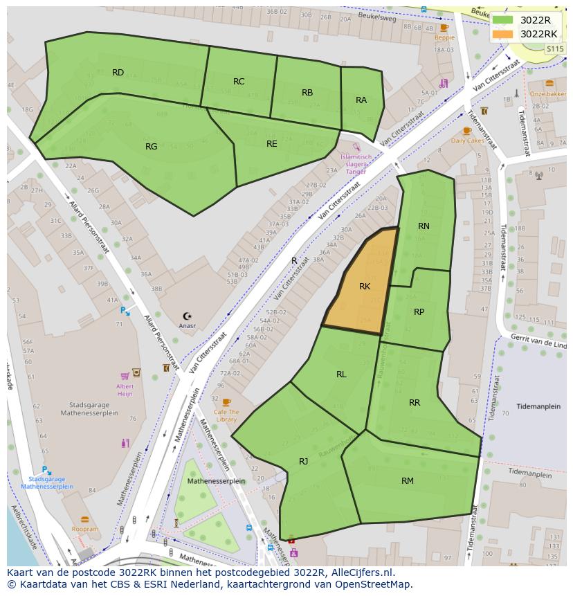 Afbeelding van het postcodegebied 3022 RK op de kaart.