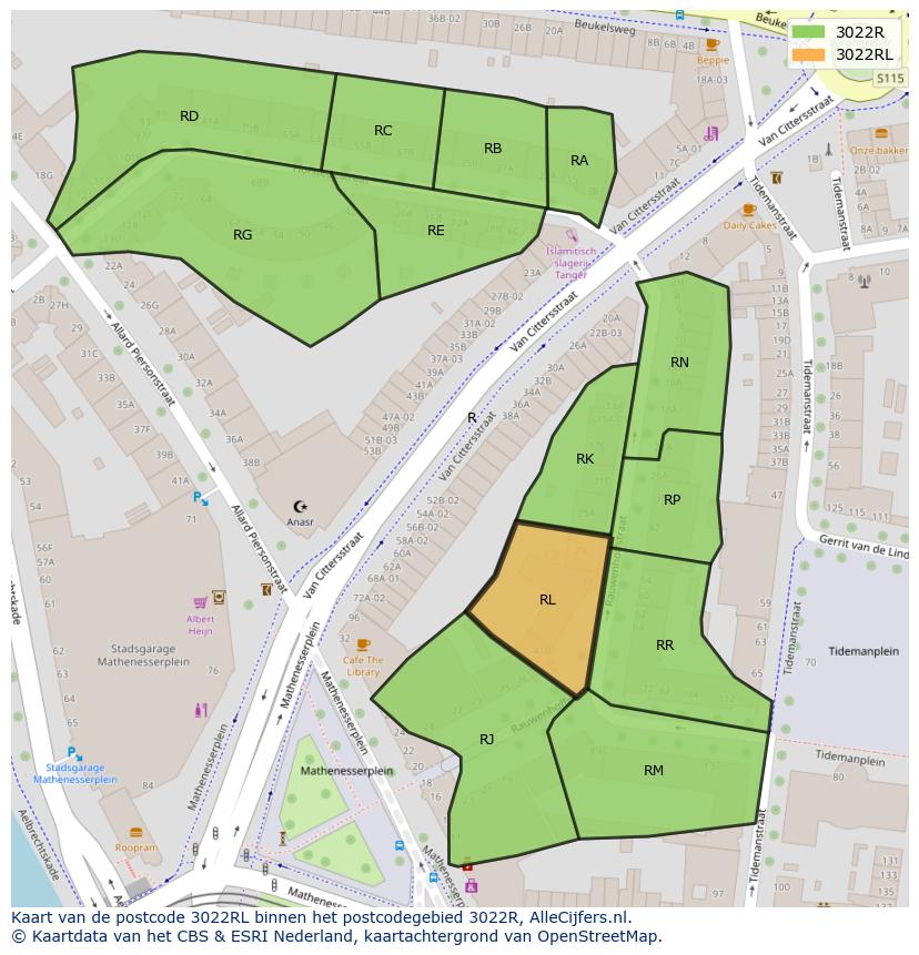 Afbeelding van het postcodegebied 3022 RL op de kaart.