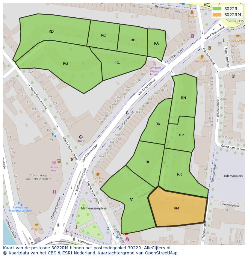 Afbeelding van het postcodegebied 3022 RM op de kaart.