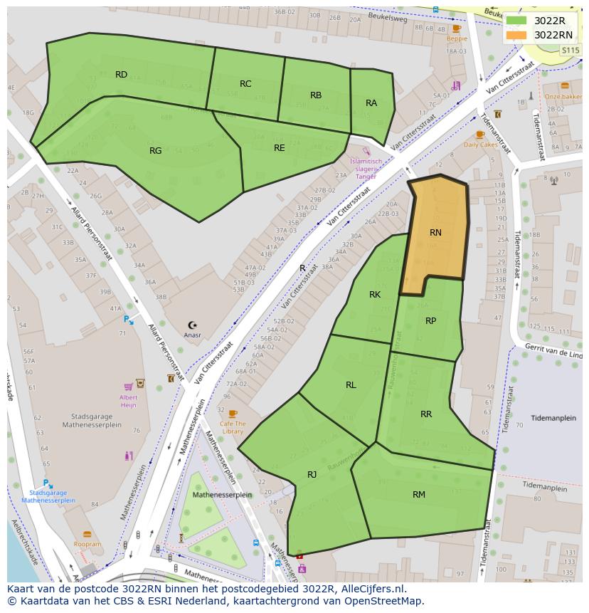 Afbeelding van het postcodegebied 3022 RN op de kaart.